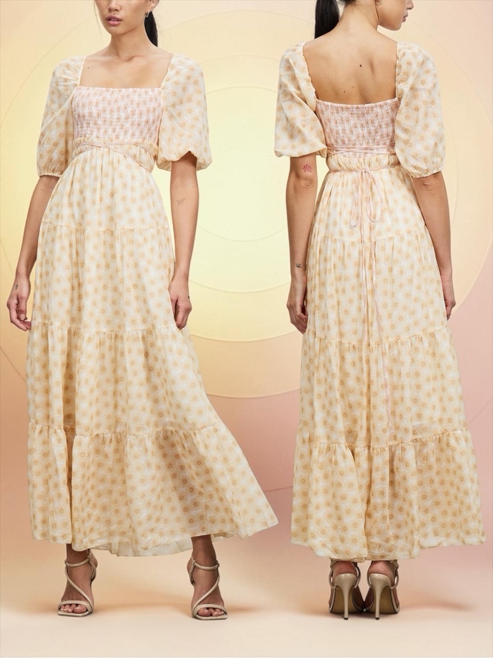 Hansen & Gretel Puff Sleeve Flowy Boho Gabriella Maxi Dress In Delicate Floral L